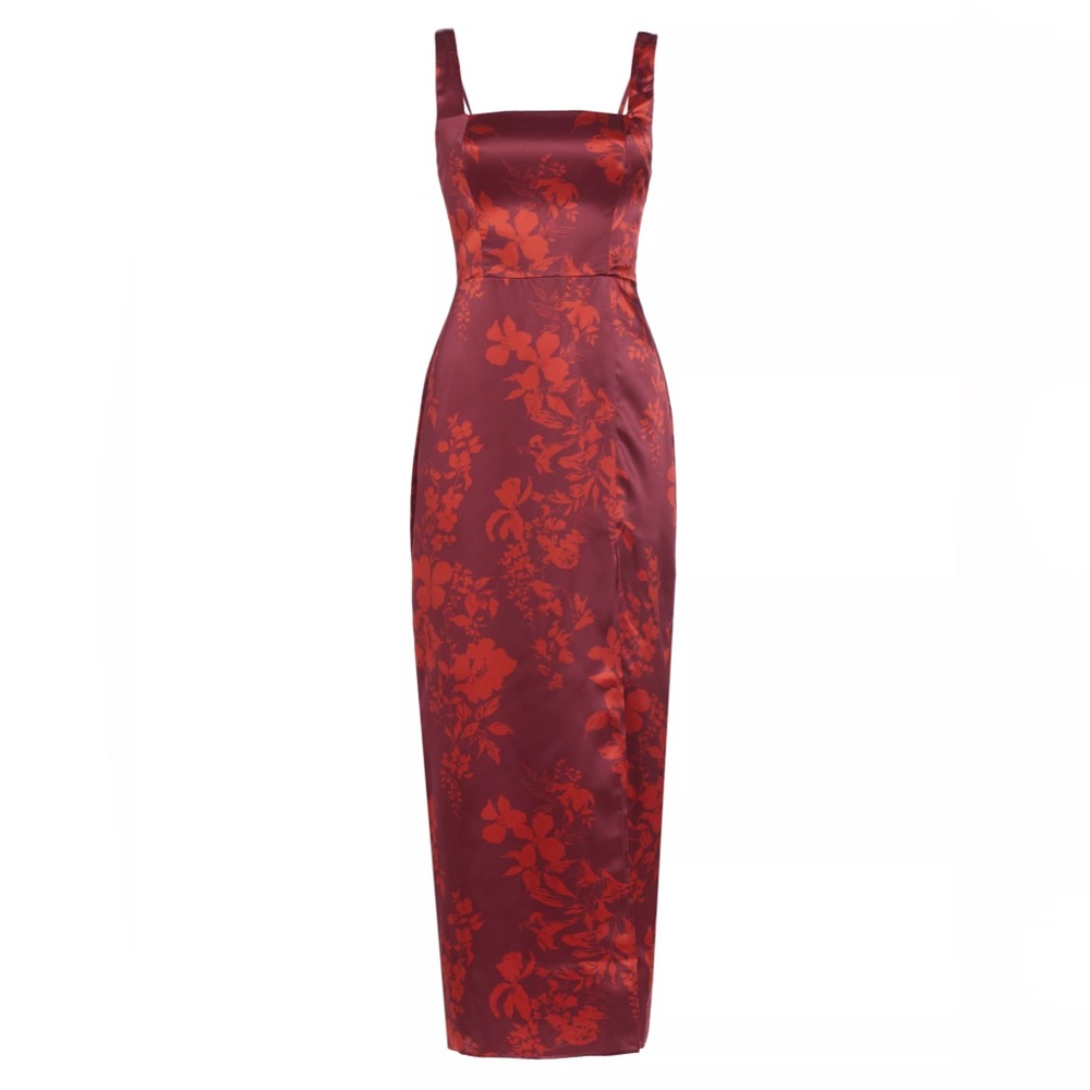 Reformation Solay Red Floral Silk Midi-Dress in size 10